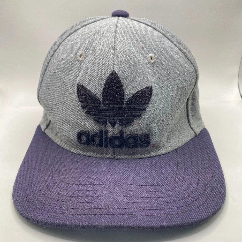 Adidas Originals Trefoil Snapback Hat Men‎ OSFM Grey Purple Wool Blend Flat Brim